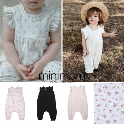 2022春夏新品 土耳其MINIMOM宝宝女童纯棉碎花背心荷叶领连体裤